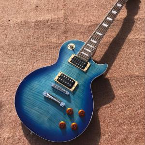 Wholesale Custom LP tiger flame standard blue electric guitar mahogany body neck from china suppliers