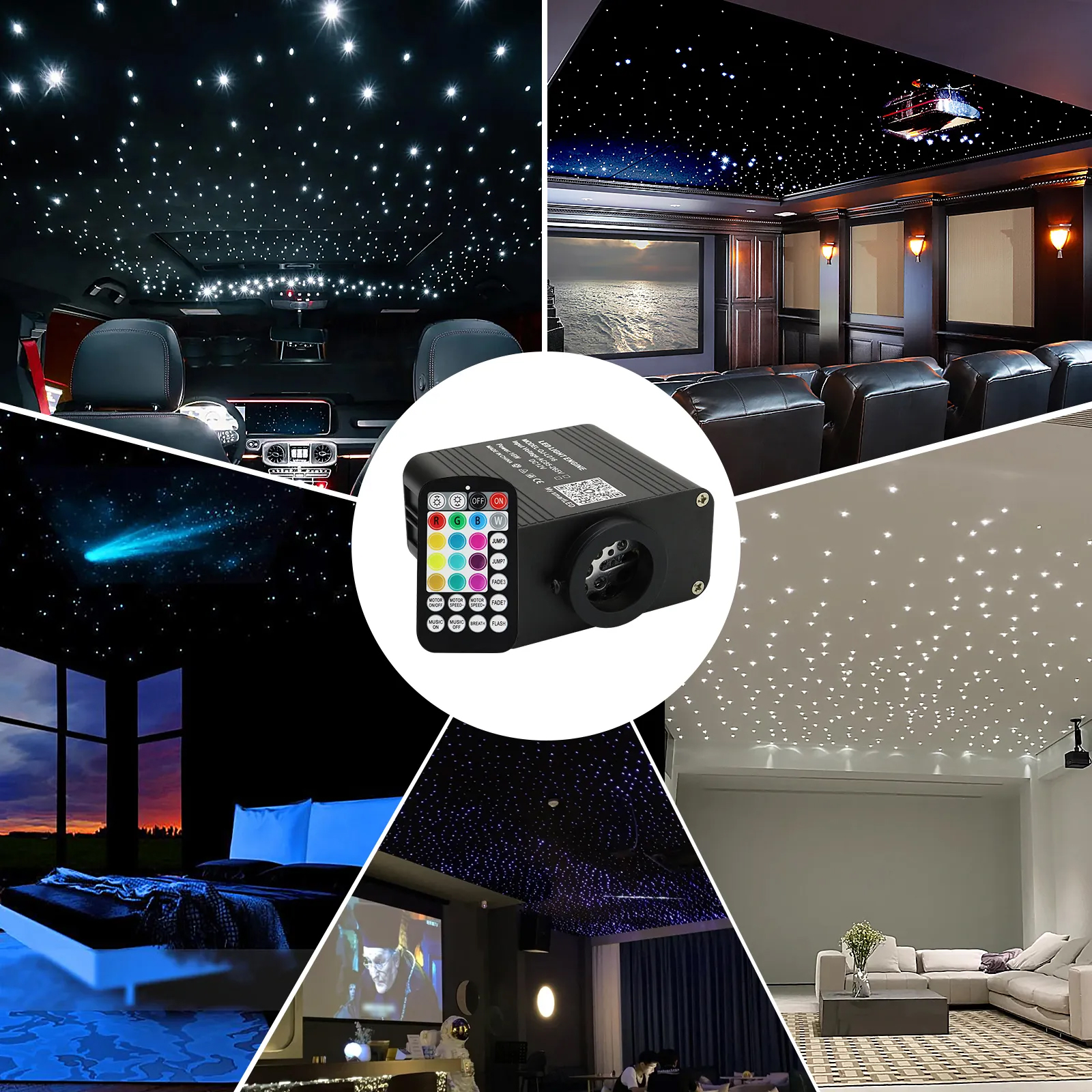 RGBW 16W Fiber Optic Ceiling Lights Star Kit Twinkle 12v Car Roof Star Light