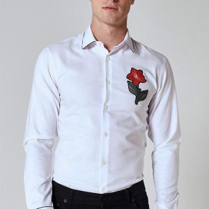 Wholesale Custom Embroidery Mens Fashion Casual Shirts , White Long Sleeve Collar Shirt from china suppliers