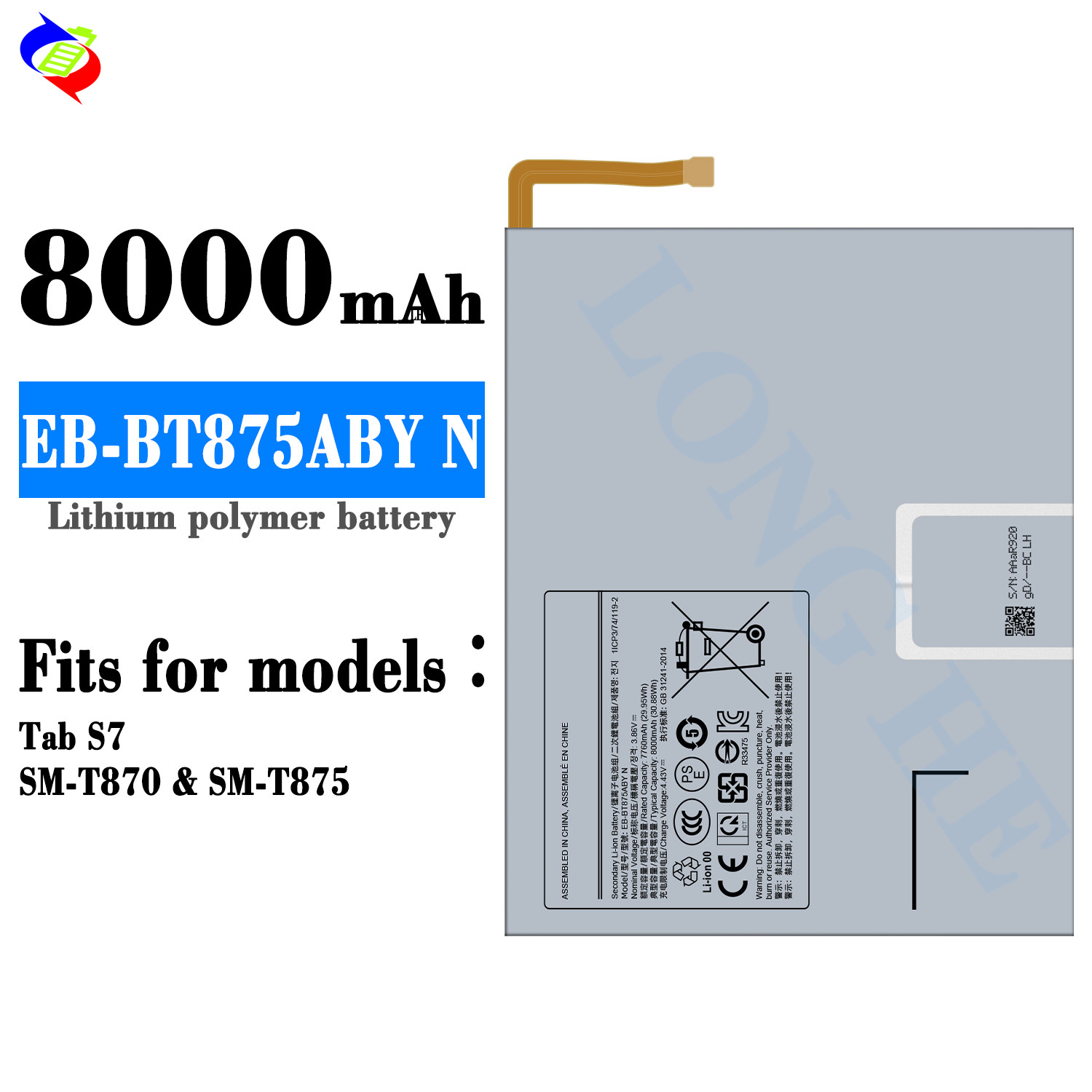 Brand new real capacity tablet digital battery replacement EB-BT875ABY for Samsung Galaxy Tab S7 SM--T870 3.85V 8000mAh