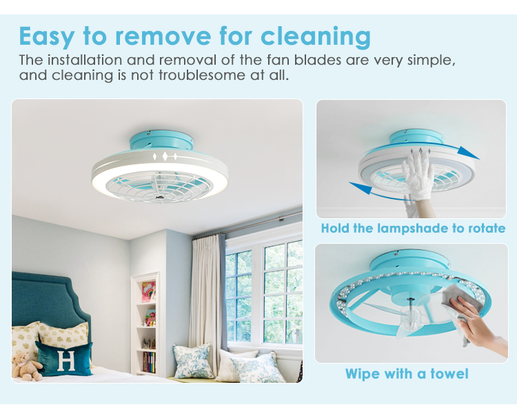 20 Inch Blue ABS Blades Low Profile Ceiling Fan with Remote Control and Metal Lamp Body