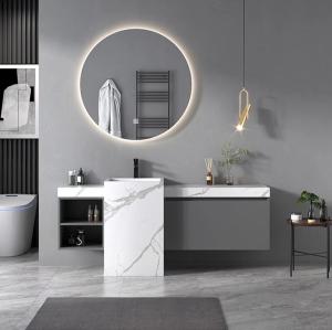 Wholesale Modern Sintered Stone Slate Freestanding Pedestal Wash Basin Cabinet Set Bathroom Vanities from china suppliers