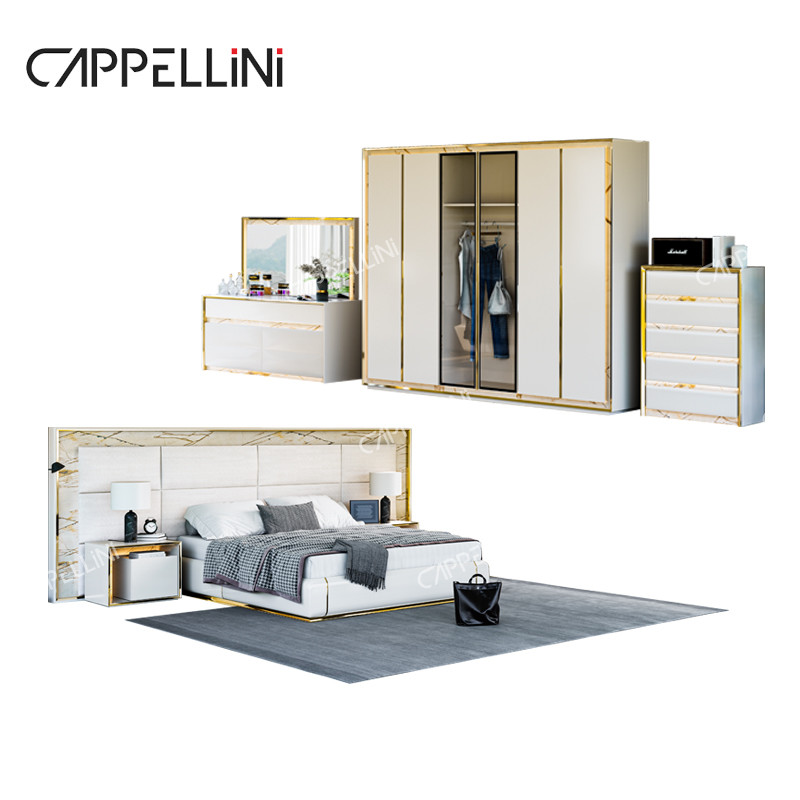 Contemporary White Leather Headboard Wood King Size Bed Home Double Modern Luxury Wooden Mdf Full Bedroom Furniture Set