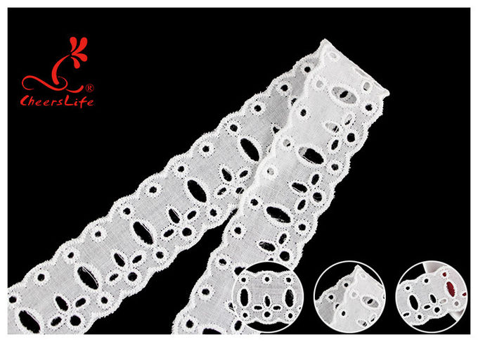Original Cotton Lace Fabric Trim With Double Scalloped Edge Via SGS