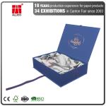 Blue Gold Foil Logo Hair Extension Packaging Boxes Ribbon Closure