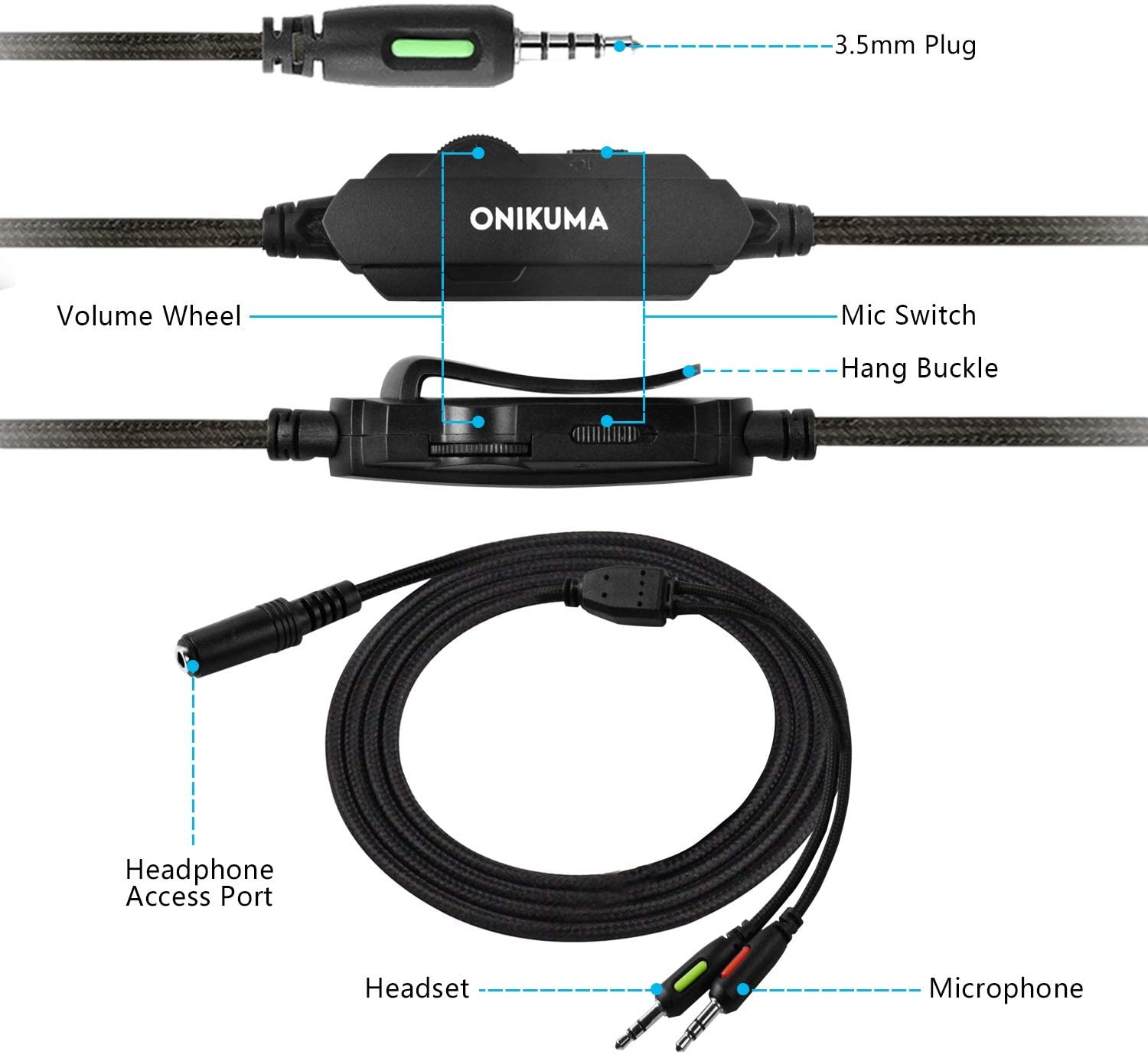 3.5mm 2.2m 2.2kohm Onikuma K1b Gaming Headset