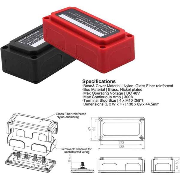 Marine / Auto / RV Battery Power Distribution Terminal Bus Bar 300A Compact