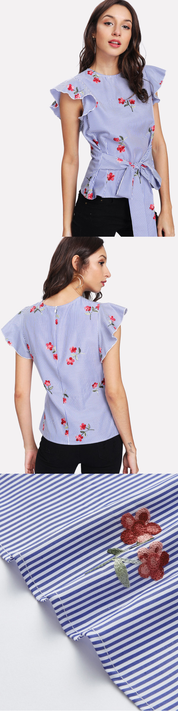 Clothes Ladies Women Summer Embroidered Blouse