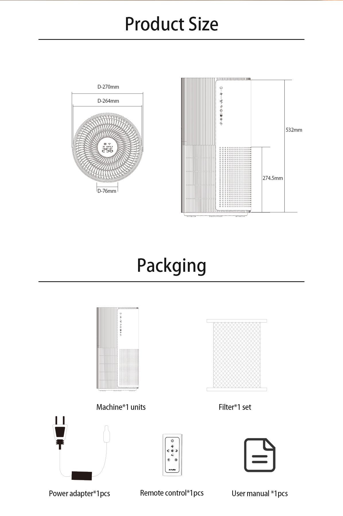 50W Portable Hepa Air Purifiers 55dB H13 Room Air Cleaner Machine