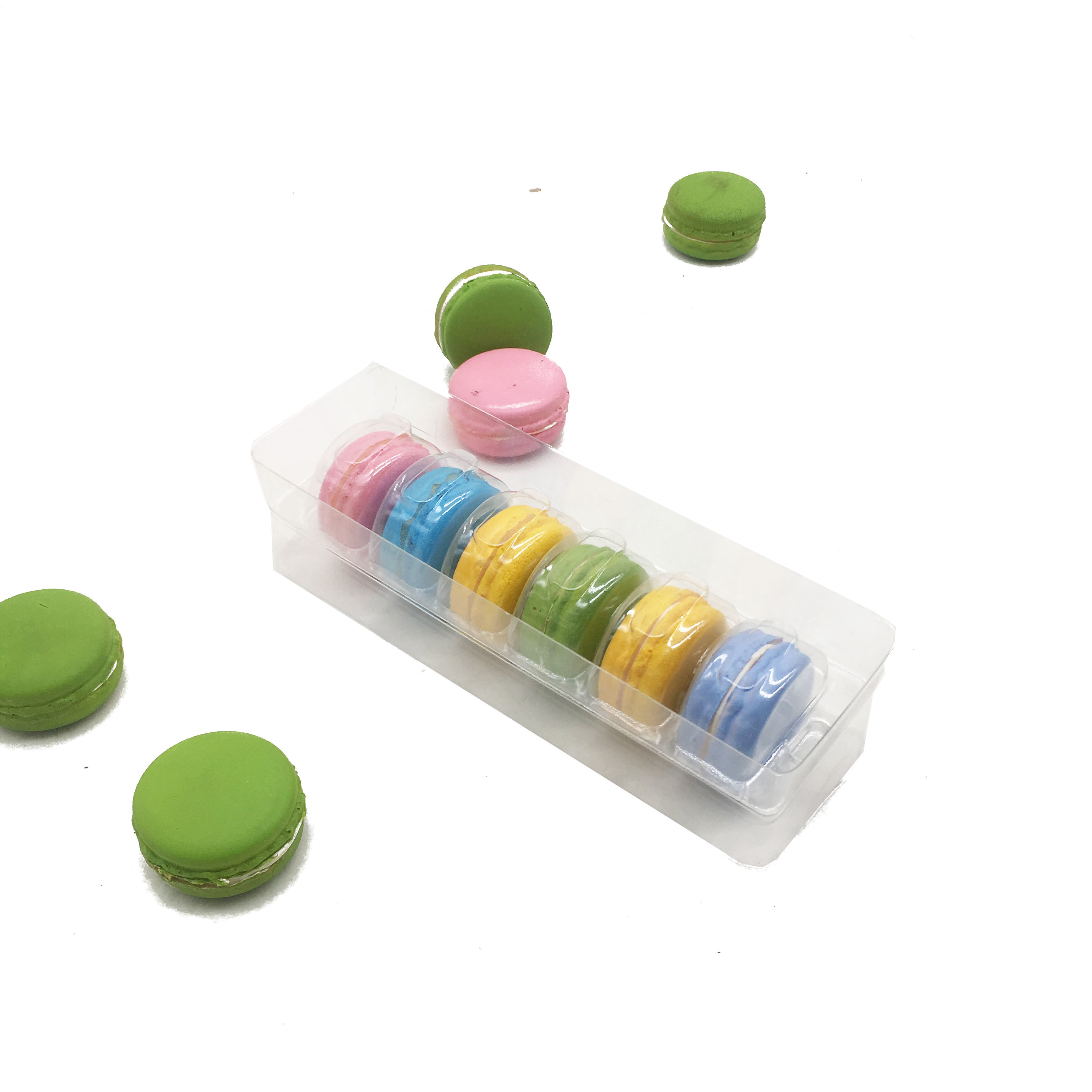 Transparent 1X6 arrangement 6 cells macaron tray vacuum forming macaron packaging box for middle size macaron pack