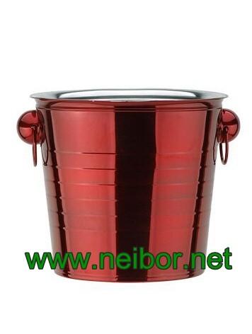 Red color stainless steel ice bucket 9L metal beer bucket beer tub beverage
