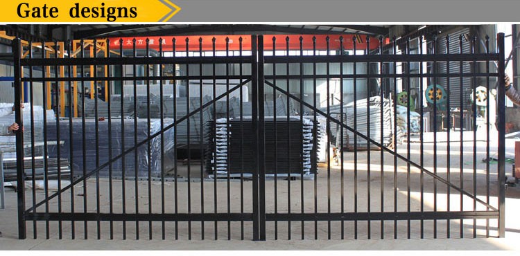 Black powder coated spear top galvanised tubular metal fence