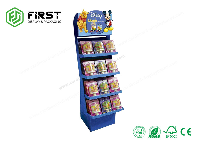 Supermarket Carton Display 4 Tiers Floor Stand Cardboard Display For Snacks