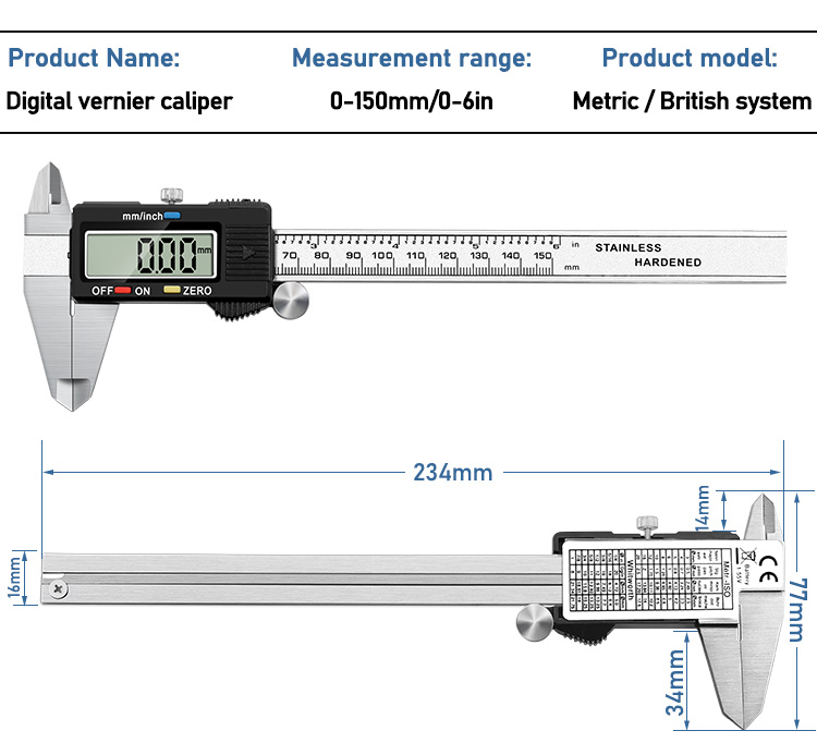 6 Inch 0-150mm Electronic Stainless Steel Digital Vernier Caliper