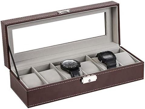 NEX 6 Slots Watch Box Organizer for Men, Black Watch Holder Stand Display
