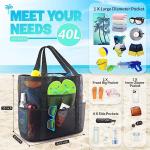 Mesh Beach Bag, Extra Large Beach Bags with 9 Pockets & Zipper Waterproof