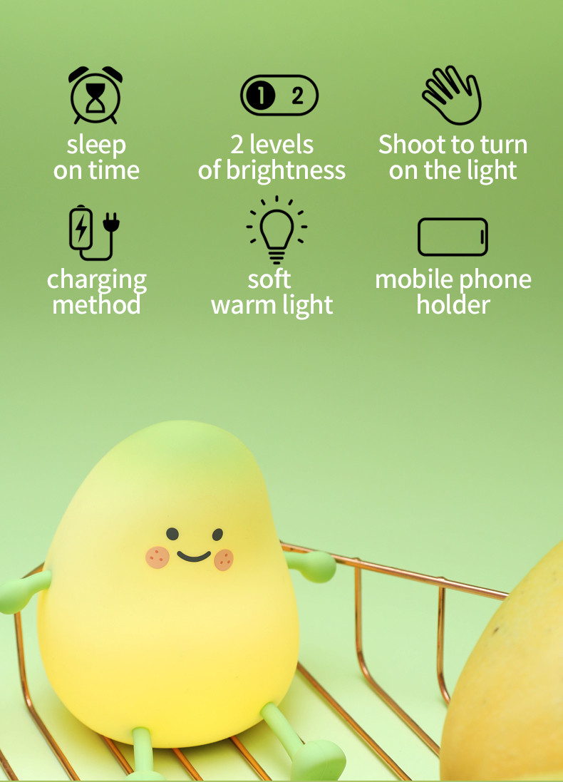 Mango Fruit Night Light USB Rechargeable Dimming Touch Silicone Table Lamp LED Bedside Decoration Gift Kids Bedroom Lamp