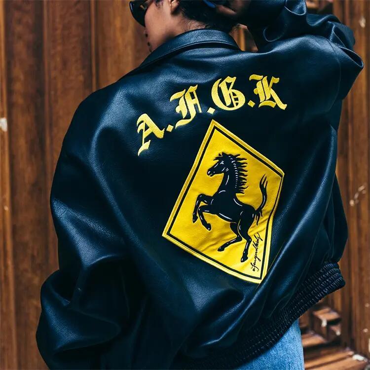 Black Yellow Leather Versity Jacket for Men Manufacturer Bulk Bomber Plus Size Men&prime;s Letterman Varsity Jackets