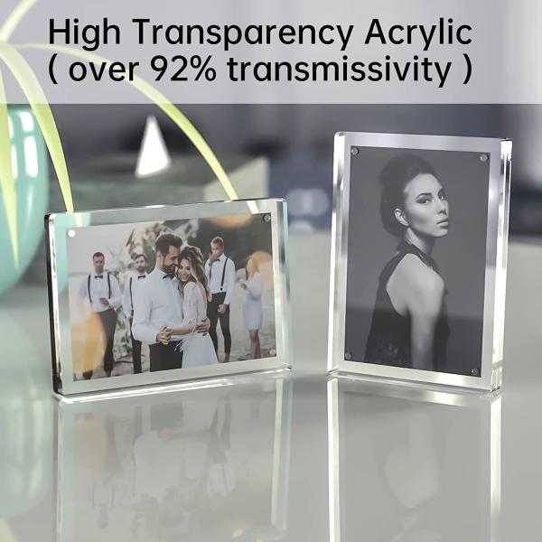 Magnetic Acrylic Photo Block Sign Holder Desktop Display Self Standing Picture Photo Frame