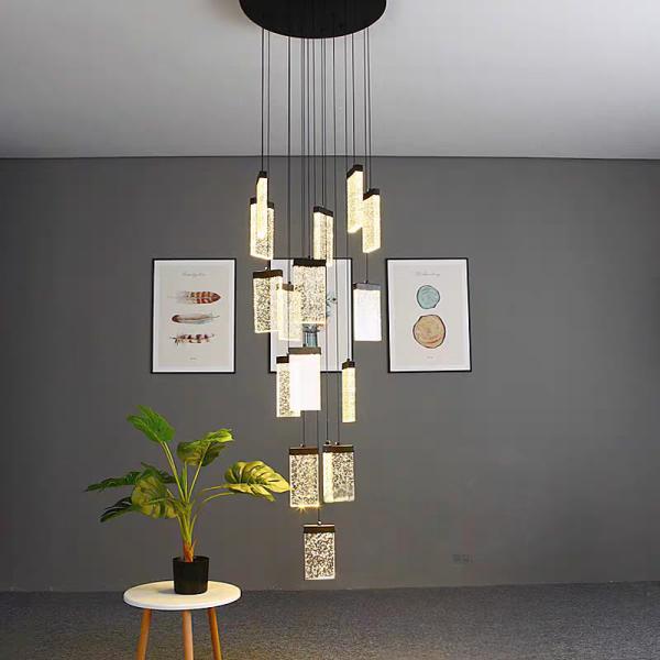 Hotel Lobby Staircase Lighting Aluminum And Crystal Pendant Lamp For Modern