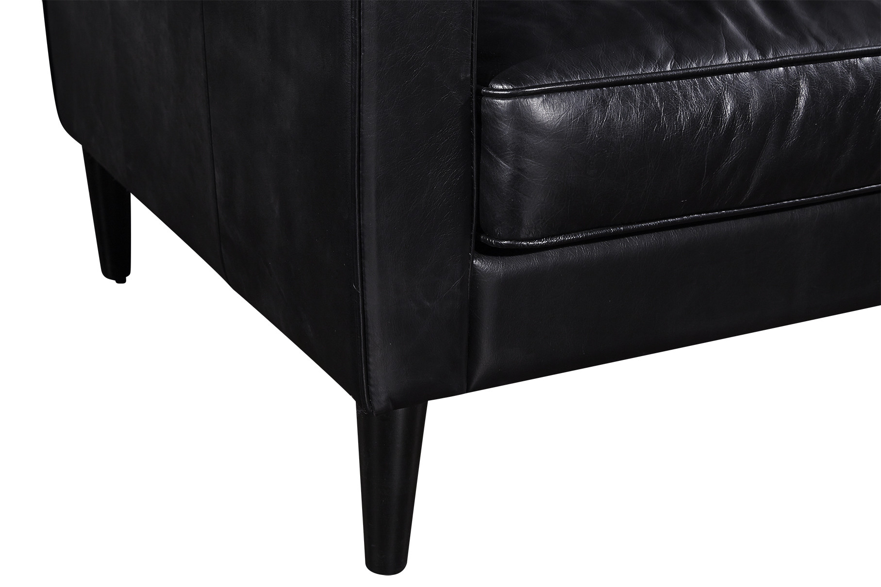 Square Shape 2 Seater Black Leather Couch Iron Painted Legs High - Elastic Sponge