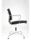 4 Legs Swivel Office Chair No Wheels Aluminum Frame Black Leather Material