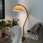 Wooden Floor Lamp Nordic Design Fishing Pleated Fabric Lampshade Classical Floor