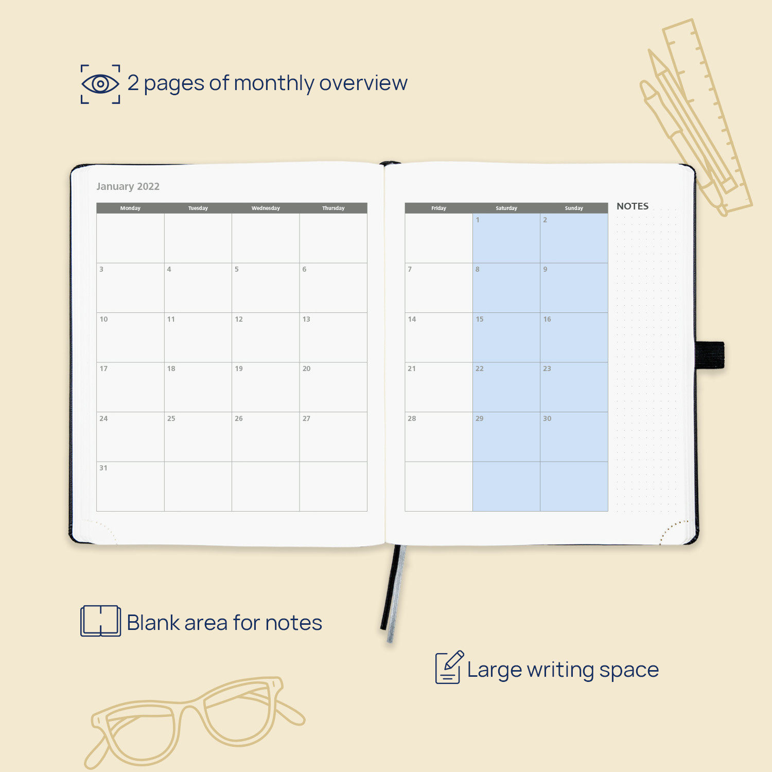Leatherette PU Student Weekly Planner With 30 Minute Intervals Agenda