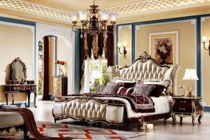 Wholesale Luxury Antique European Style Leather Design Carving King Size Bed from china suppliers
