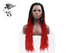 Red Synthetic Braided Wigs With Dark Roots , Black Women Box Braid Lace Wig