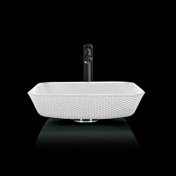 12mm Countertop Vanity Sinks Crystal Square Vessel Bathroom Scratch Resistant