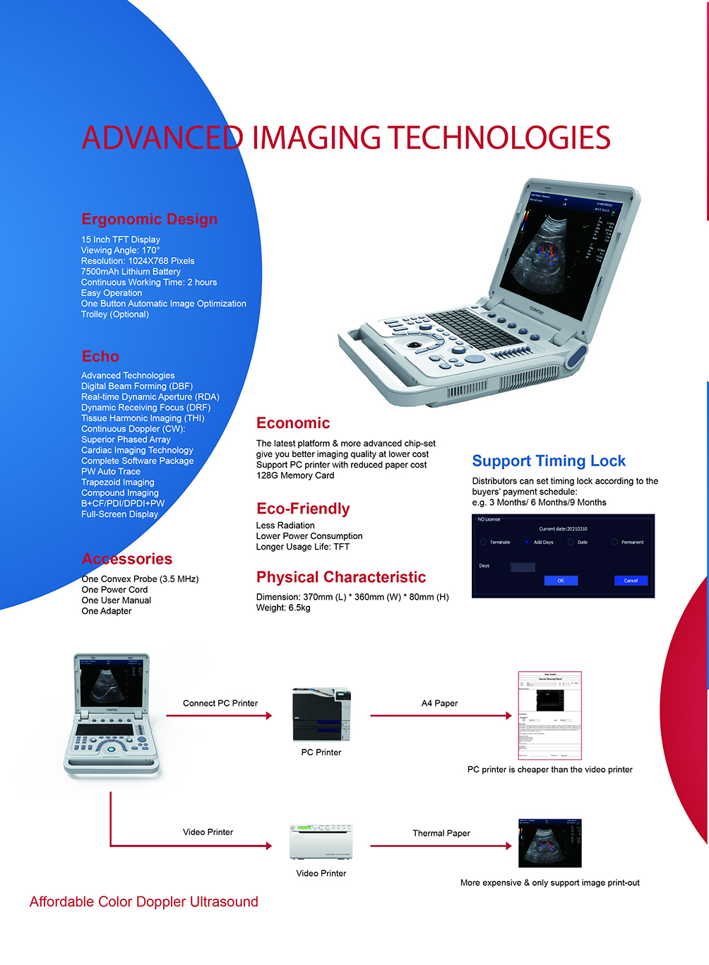 CONTEC CMS1700B Color Doppler Professional Diagnostic cardiology Ultrasonic Diagnostic System echocardiography machine p