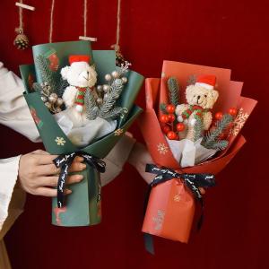 Wholesale Christmas Flower Bouquets Handmade Knitted Artificial Flowers Christmas Bear Doll Flower Bouquets Christmas Eve Gifts Santa Claus Flower Bouquets from china suppliers