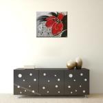 Hand-Painted Red Flowers Painting on Canvas Thick Oil Flowers Landscape Oil