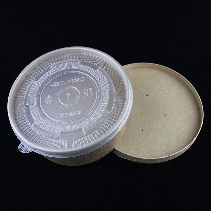 Salad Disposable Kraft Paper Bowls With Lids Takeaway Packaging Container 1100ml