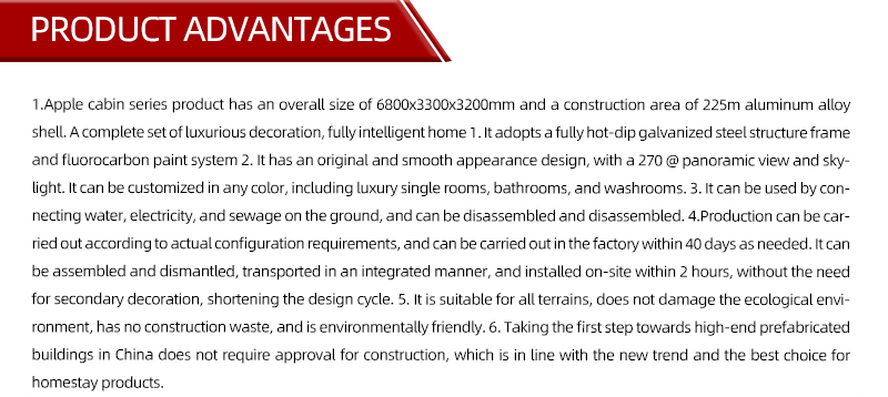 Steel Luxury Portable 20ft 40ft Prefab House for Customized Modular Homes Apple Cabin
