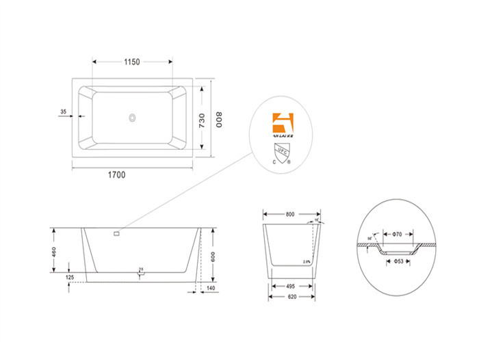 Fiberglass Freestanding Rectangular Tub , Modern Stand Alone Tub In Small Bathroom