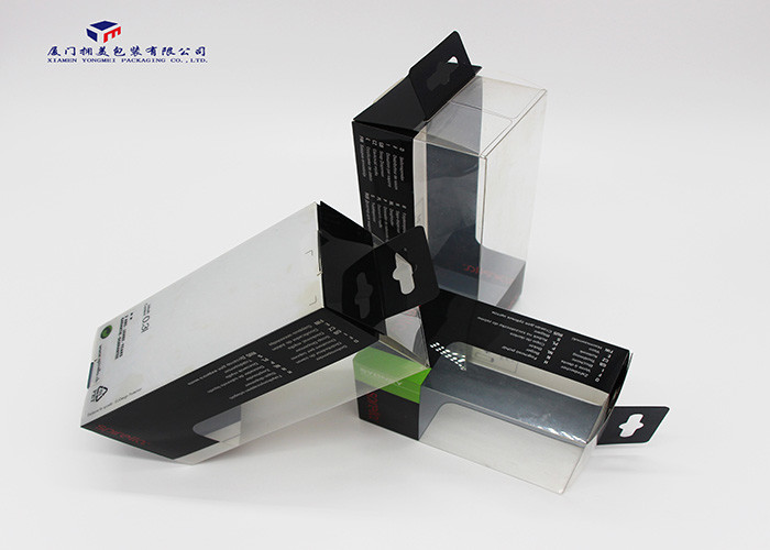 Clear Front Window PET Plastic Box 16.7cm Height Hang Stripe In Middle Of Box Top