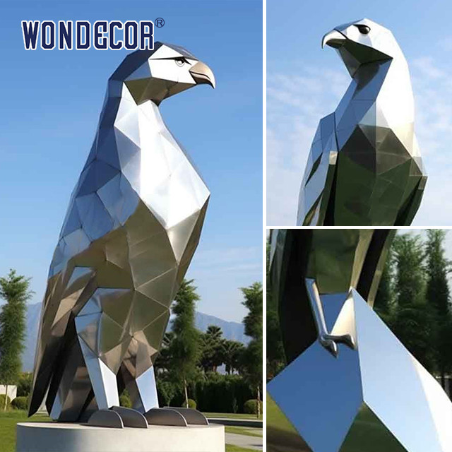 Large outdoor metal art abstract animal geometry eagle stainless steel sculpture