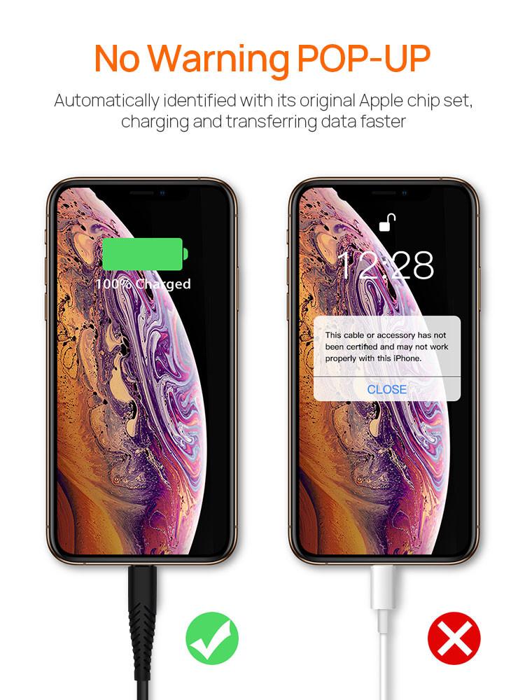 PD 2.4A PVC USB Lightning Charging Cable MFI Certified Lightning Cable