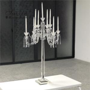 Wholesale 9 Arms Tall Luxury Clear Crystal Candle Holder For Dining Table Wedding Centerpiece Home Decor from china suppliers