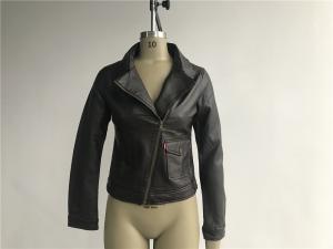 Wholesale Womens Dark Brown PU Leather Jacket With Plastic Zip Through S M L XL LEDO1727 from china suppliers