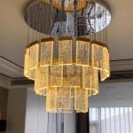 Hotel Lobby Staircase Lighting Aluminum And Crystal Pendant Lamp For Modern