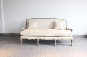 Wholesale Event french style sofa with linen faric oak wood sofa 3 seaters upholstered sofa wedding sofa from china suppliers