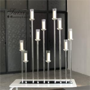 Wholesale ZT-323H Hot sale luxury event decor centerpieces long base 10 holder crystal candlesticks from china suppliers