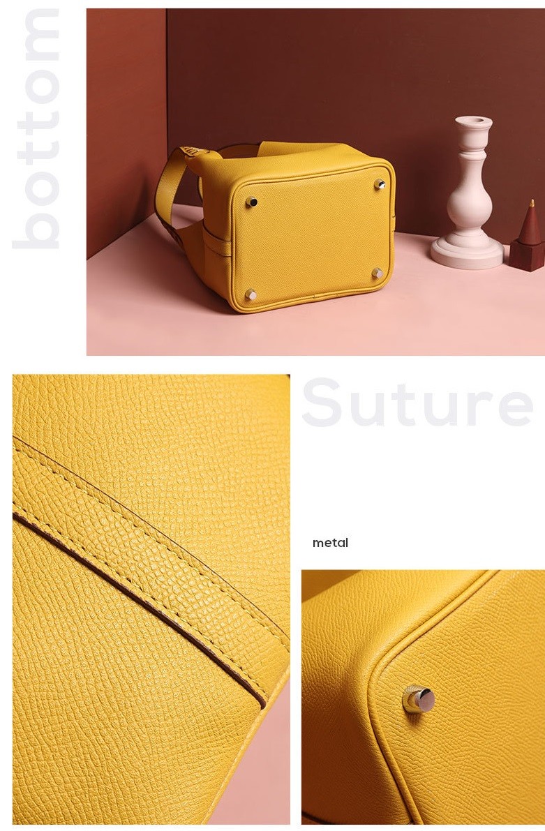 Polyester Lining Yellow Full Grain Leather Handbags For Ladies