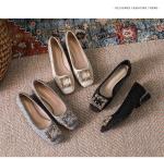 HZM026 Square-Toe Thick-Heeled Single Shoes Women 2021 New Autumn Simple Folds