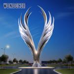 Large scale art angel wings stainless steel sculpture in the park