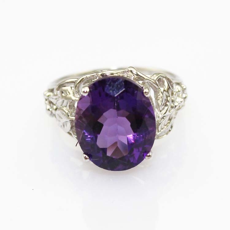 Gemstone Silver Jewelry 10mmx12mm Purple and Clear Cubic Zircon Ring(FR0180)