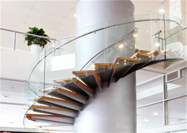 Wooden Treads Curved Staircase Building Curved Stairs With Laminated Tempered